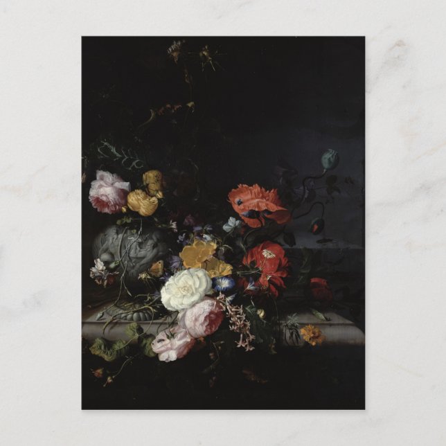 Cartão Postal Vida Estática com Flores e Insetos (Frente)