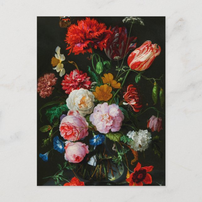 Cartão Postal Vida Estática com Flores num Vaso de Vidro (Frente)