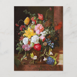 Cartão Postal Vida Estática Flor De Rosas, Tulipas E Violetas