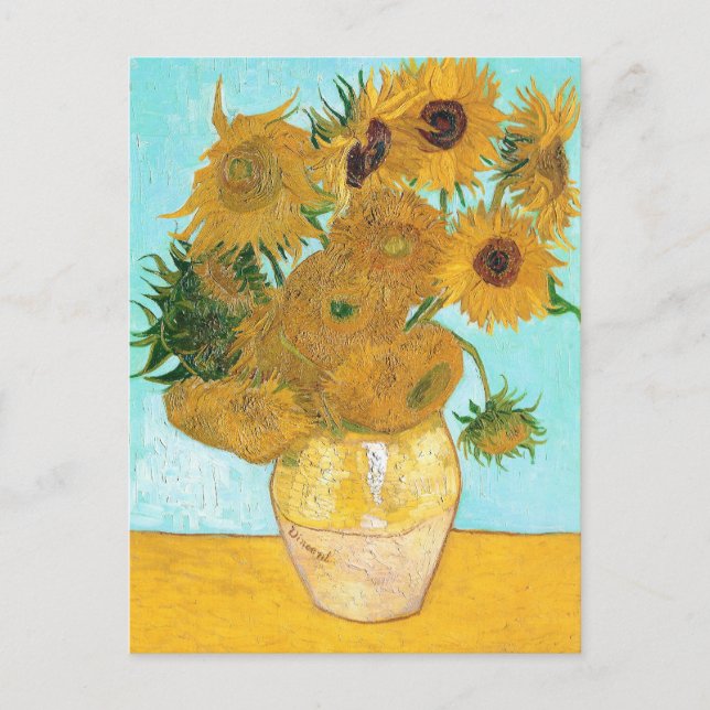 Cartão Postal Vida Estática - Vaso com Doze Girassóis van Gogh (Frente)