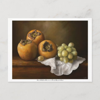 Cartão Postal Vida lisa com persimmons e postc de uva