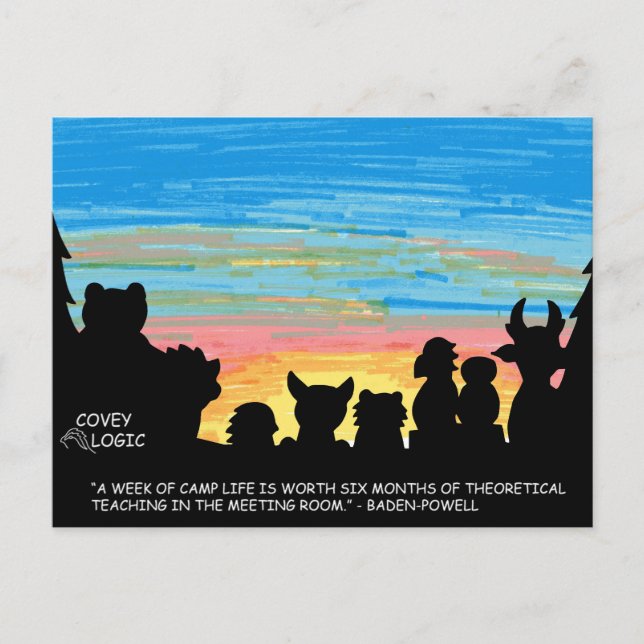 Cartão postal "Vida no Acampamento" da Covey Logic (Frente)