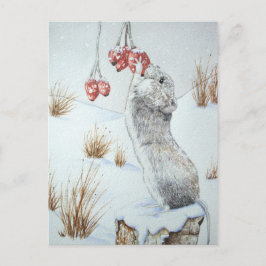 Cartão Postal Vida selvagem de neve de camundongos bonitos no na