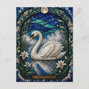 Cartão Postal Vidro Colorido Cisne, Lírio Branco