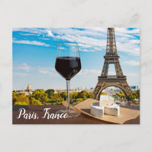 Cartão Postal Vidro de vinho com queijo ceroso na torre Eiffel P