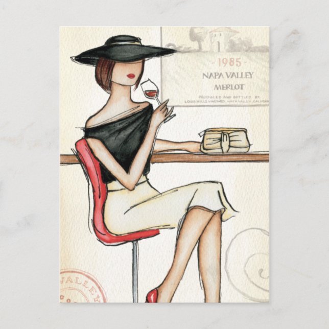 Cartão Postal Vidro feminino e vinho (Frente)