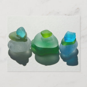 Cartão Postal Vidro marítimo, vidro de praia, azul, verde, cart