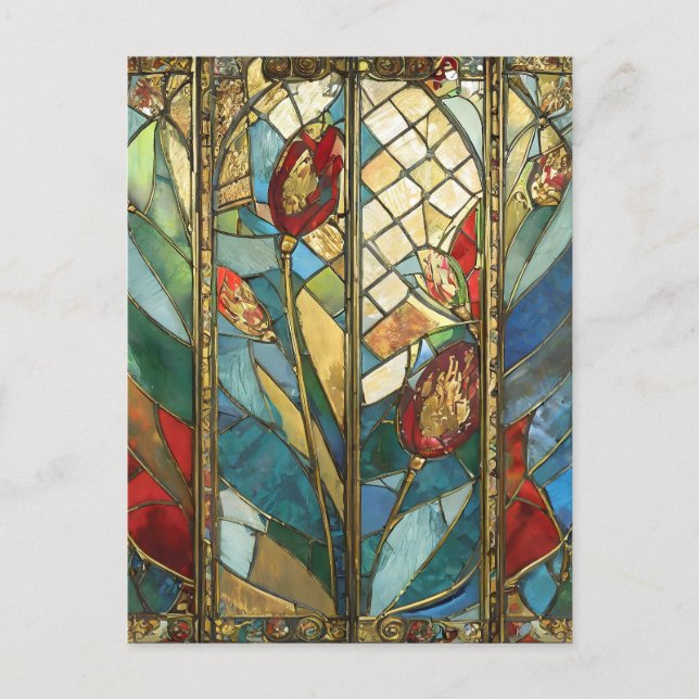 Cartão Postal Vidro Vermelho Chefe Poppies no nascer do Sol (Frente)