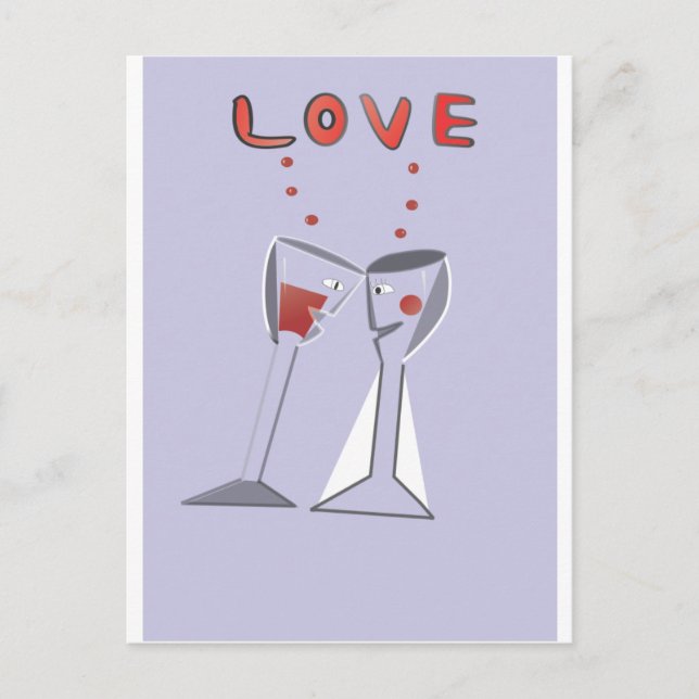 Cartão Postal Vidros de vinho do amor (Frente)