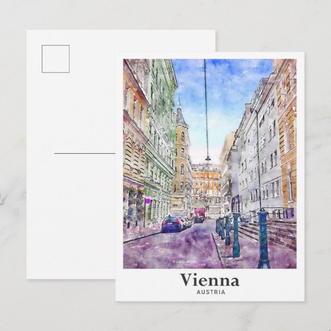 Cartão Postal Viena Áustria Art Viagem Watercolor (Frente/Verso)