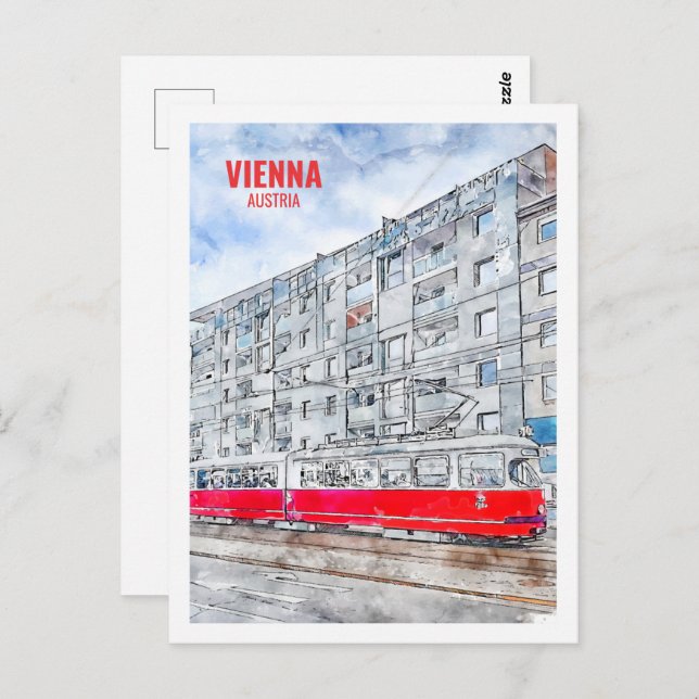 Cartão Postal Viena Áustria Familiar Viagem Watercolor (Frente/Verso)