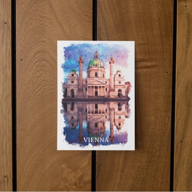 Cartão Postal Viena Áustria karlskirche Church Watercolor (vienna karlskirche austria vintage postcard)