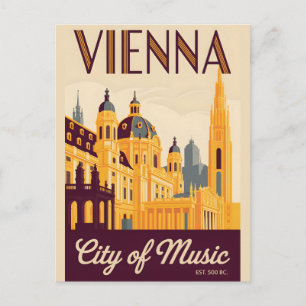 Cartão Postal Viena Áustria Retrô Silhueta da Cidade Viagem