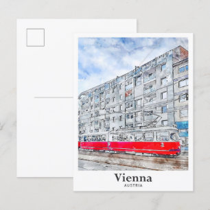 Cartão Postal Viena Áustria Viagem Aquarela Desenhada à Mão