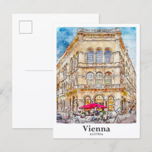 Cartão Postal Viena Áustria Viagem Watercolor - Desenhado