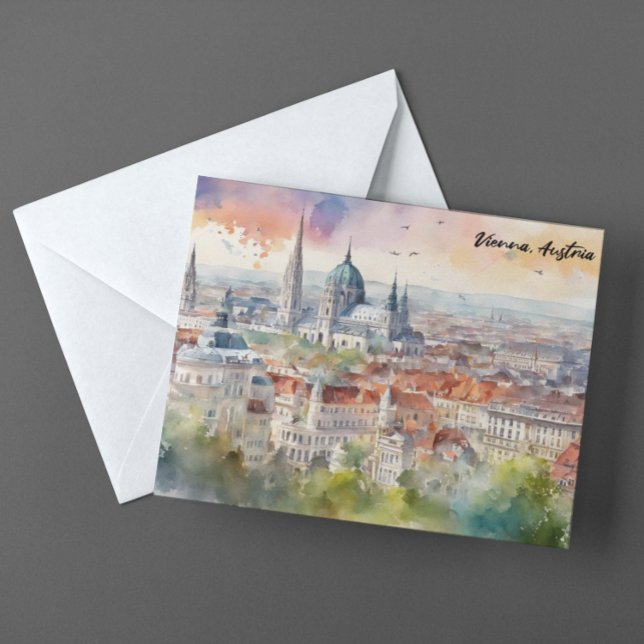 Cartão Postal Viena Áustria — Visão Panorama de Pintura por Aqua (vienna austria panorama view postcard)