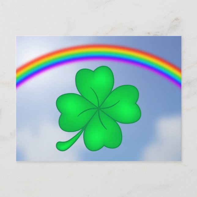 Cartão Postal Vierblättriges Kleeblatt mit Regenbogen (Frente)