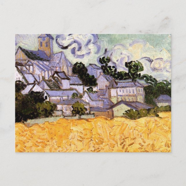 Cartão Postal View of Auvers with Church by Vincent van Gogh (Frente)