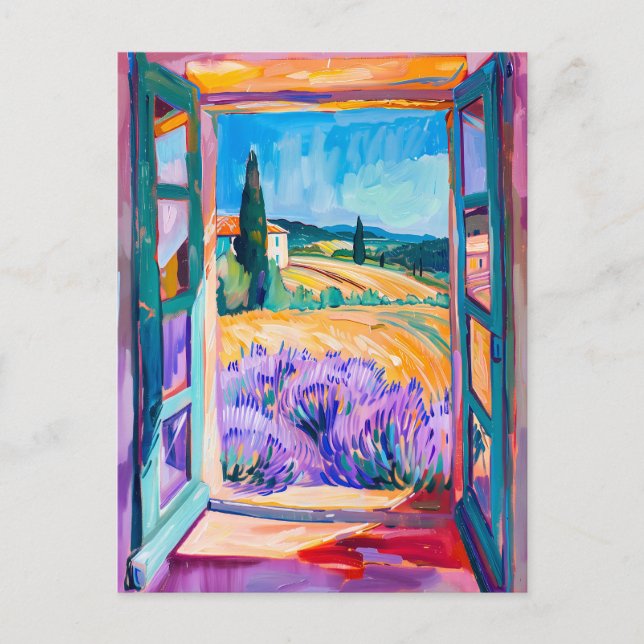 Cartão Postal View of Lavender Fields in Summer. Painting (Frente)