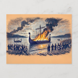 Cartão Postal Viking Burial no Desenho do Chalk do Pastel