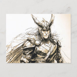 Cartão Postal Viking Deity Sketch Pen Drawing of Norse God Loki