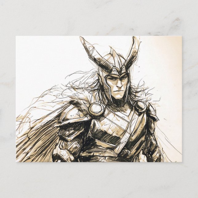 Cartão Postal Viking Deity Sketch Pen Drawing of Norse God Loki (Frente)