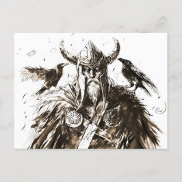 Cartão Postal Viking Deity Sketch Pen Drawing of Norse God Odin