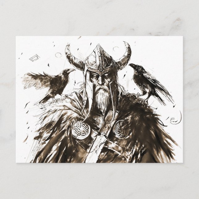 Cartão Postal Viking Deity Sketch Pen Drawing of Norse God Odin (Frente)