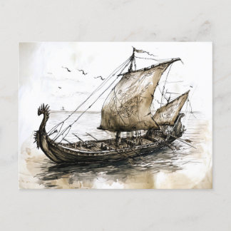 Cartão Postal Viking Drawing of a Norse Viking ship