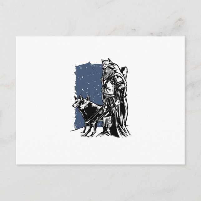 Cartão Postal Viking e lobos (Frente)