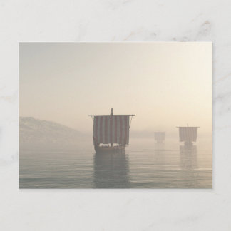 Cartão Postal Viking Longships in the Mist