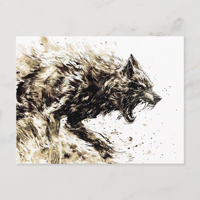 Cartão Postal Viking Pen Drawing of a Norse God Fenris wolf (Frente)