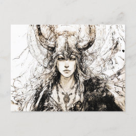 Cartão Postal Viking Pen Drawing of a Norse Goddess Freyja