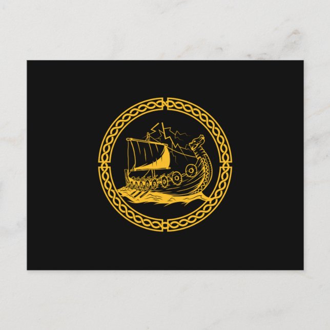 Cartão Postal Viking Ship Warrior Valhalla Norse Mythology Gift (Frente)
