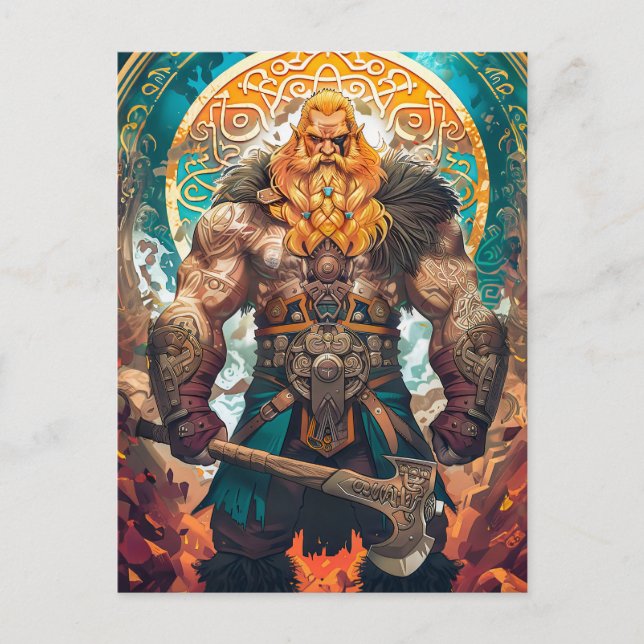Cartão Postal Viking Warrior com Ax Norse Mythology Comic (Frente)