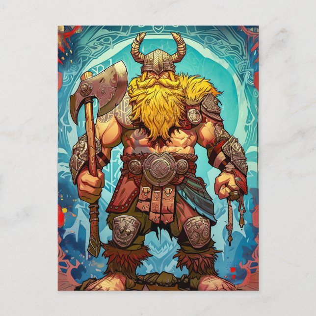 Cartão Postal Viking Warrior com Ax Norse Mythology Comic (Frente)