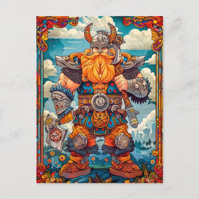 Cartão Postal Viking Warrior com Ax Norse Mythology Comic (Frente)