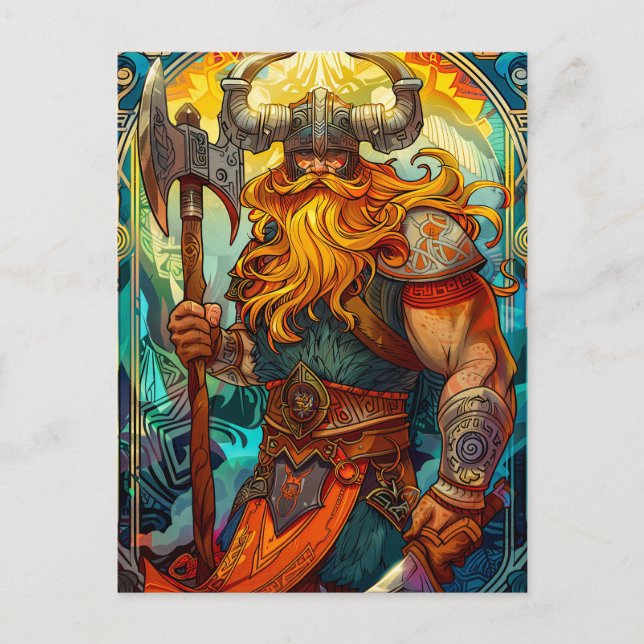 Cartão Postal Viking Warrior com Ax Norse Mythology Comic (Frente)