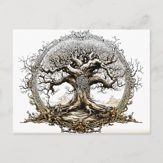Cartão Postal VikingSketch Pen Drawing of a Norse Yggdrasil tree (Frente)