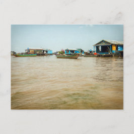 Cartão Postal Vila Flutuante, Casas e Barcos, Camboja