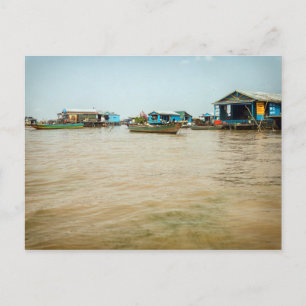 Cartão Postal Vila Flutuante, Casas e Barcos, Camboja