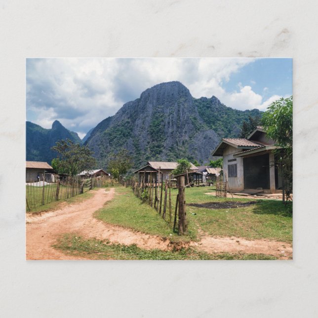 Cartão Postal Vila Rural perto de Vang Vieng, Laos (Frente)