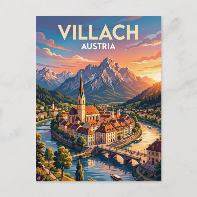 Cartão Postal Villach Áustria (Frente)