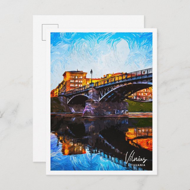 Cartão Postal Vilnius Lituânia Linda Paisagem de Pintura Petrolí (Frente/Verso)