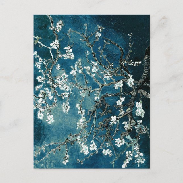 Cartão Postal Vincent Van Gogh Almond Blossoms Dark Teal (Frente)