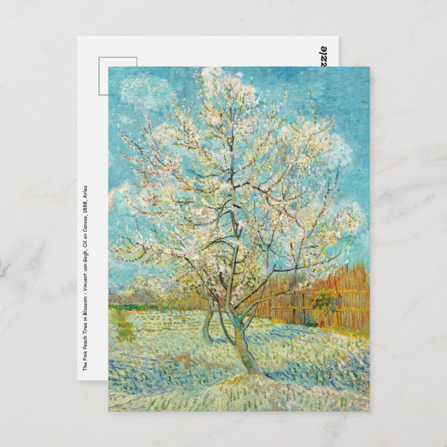 Cartão Postal Vincent van Gogh - Árvore Pêssega Rosa em Flor (Frente/Verso)