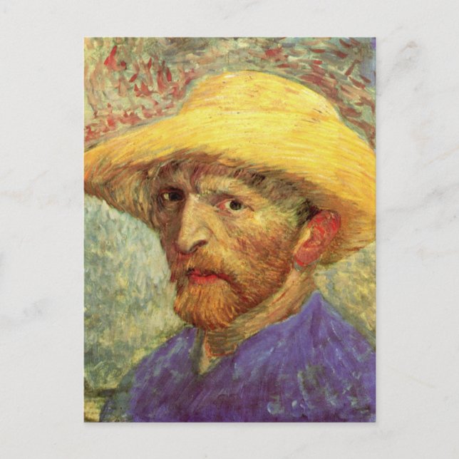Cartão Postal Vincent van Gogh autorretrato com chapéu de palha (Frente)