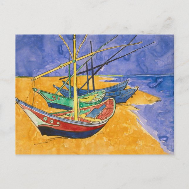 Cartão Postal Vincent van Gogh | Barcos de pesca na praia (Frente)