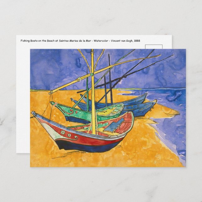 Cartão Postal Vincent van Gogh - Barcos de Pesca na Praia (Frente/Verso)