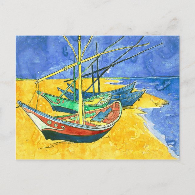 Cartão Postal Vincent van Gogh Boats em Saintes-Marie watercol (Frente)